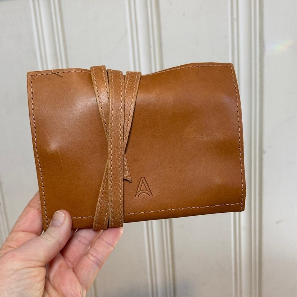 Able Brown Leather minimalist women’s travel roll up jewelry pouch